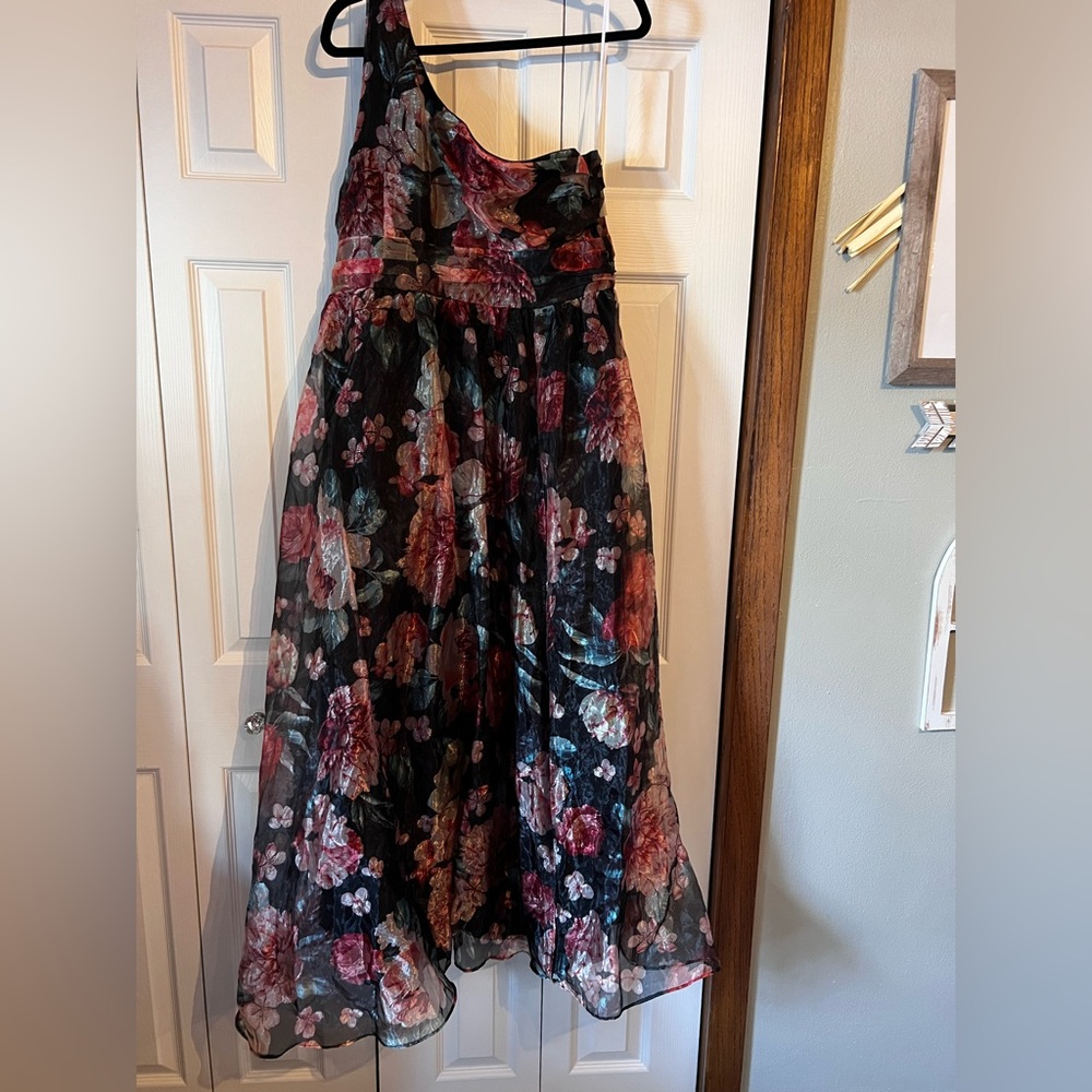 Lulu's Black and Wine Floral off the shoulder dress